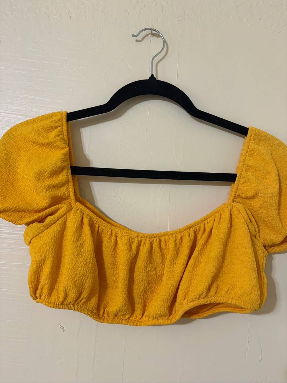 H&M Mustard Yellow Puff-Sleeve Crop Top